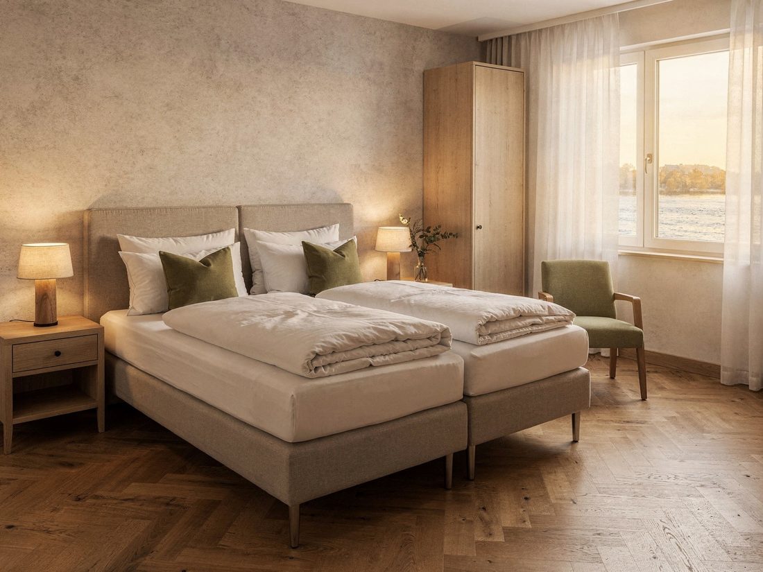 Helles, modern eingerichtetes Doppelzimmer im Gästehaus